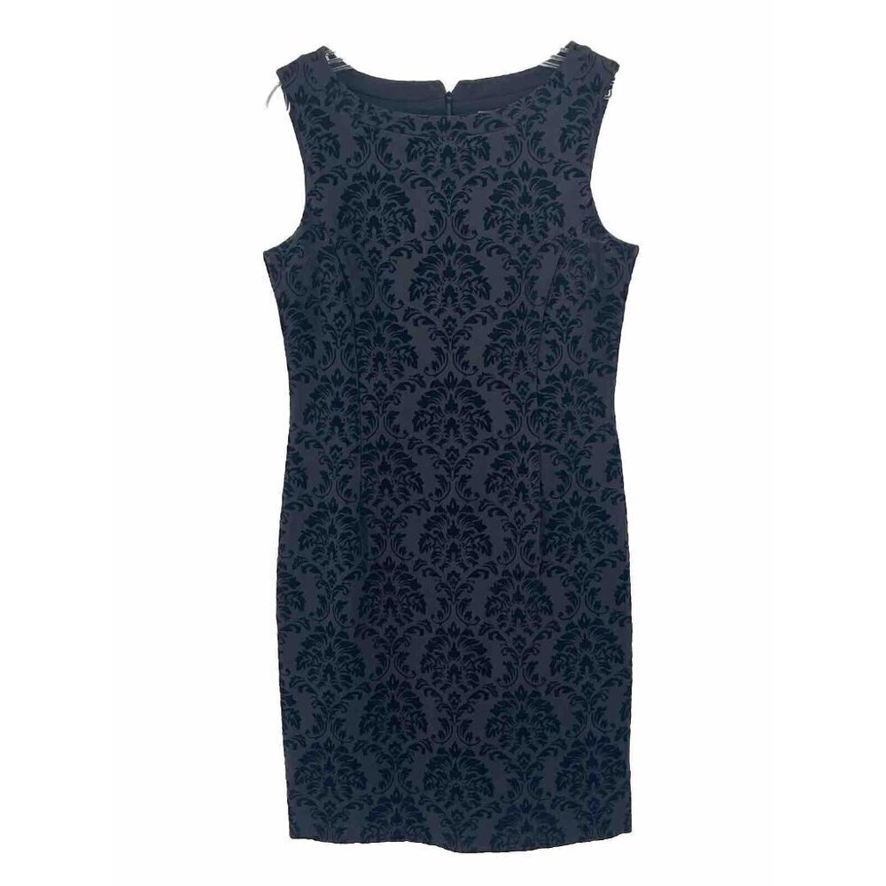 J McLaughlin Black Floral Velvet Sheath Dress Sz Medium